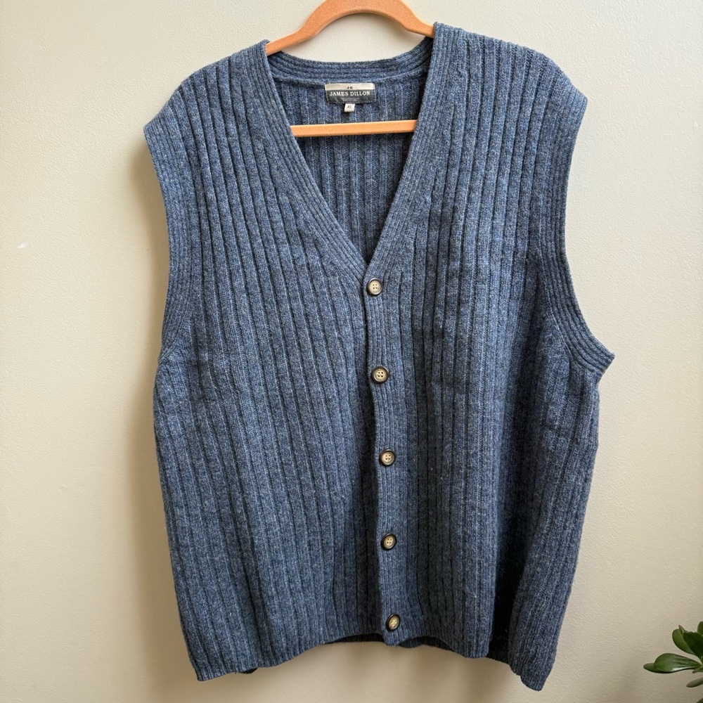 James Dillon gray button ribbed Wool Sweater preppy grandpacore Men’s Size XL